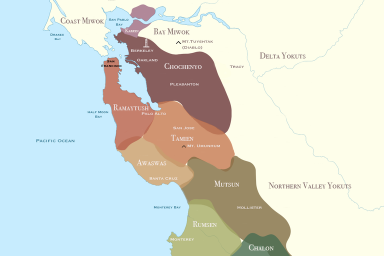 Map of the Bay Area showing Ohlone territories